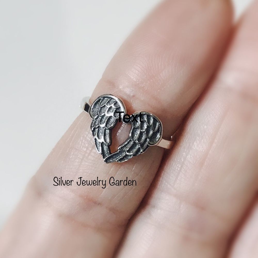 Heart Angel Wings Sterling Silver Ring - Picture 3 of 8